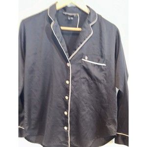 Victoria's Secret Black Satin Button Down Sleep Shirt w/White Trim Size Small